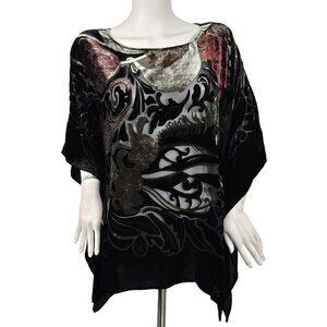 John Mark Women's Tunic Top Blouse Boxy Size 0 / 1X Boho Floral Black (63)